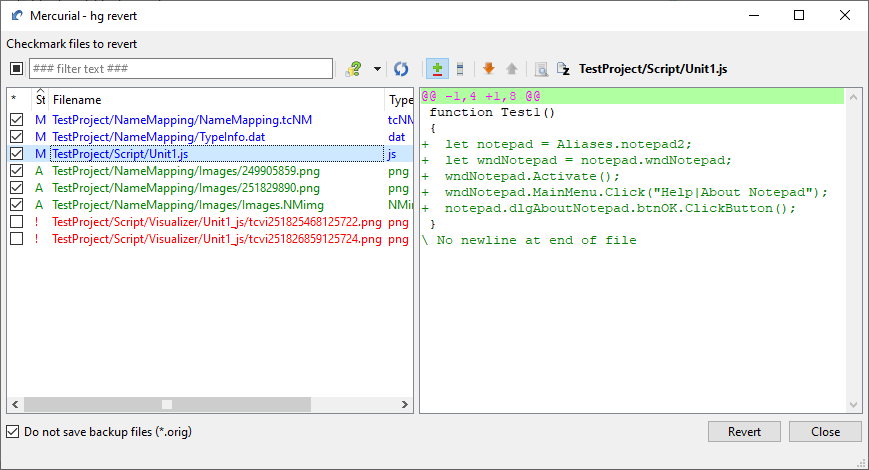 Reverting Changes in TortoiseHg Revert Dialog Reverting Chnages in TortoiseHg Revert Dialog