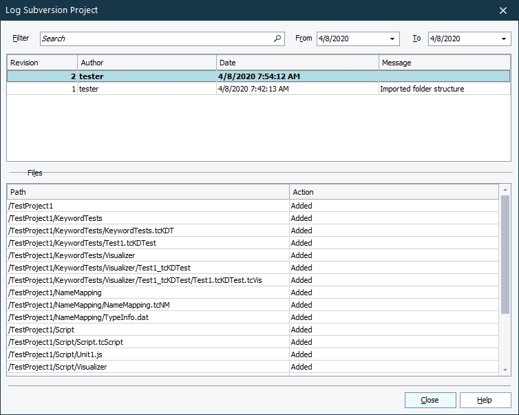 Log Subversion Project Dialog Log Subversion Project Dialog