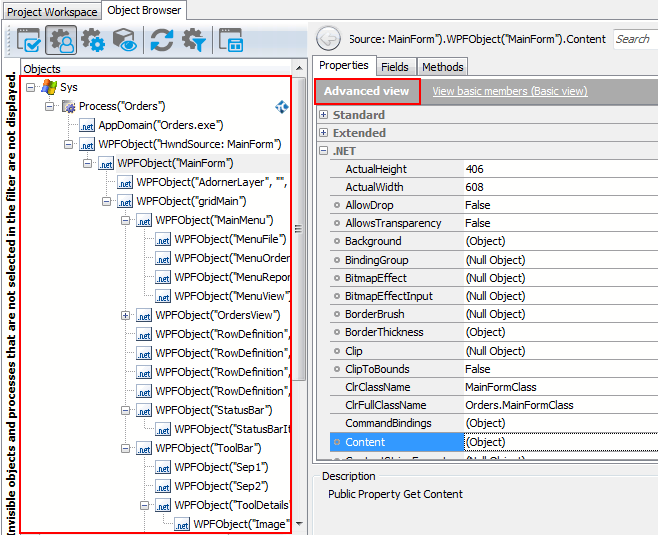Native Properties of a WPF ListView Object in Object Browser Native Properties of a WPF ListView Object in Object Browser
