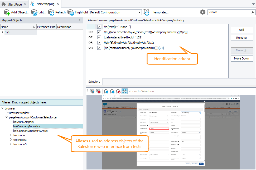 Salesforce objects added to the Name Mapping repository Salesforce objects added to the Name Mapping repository