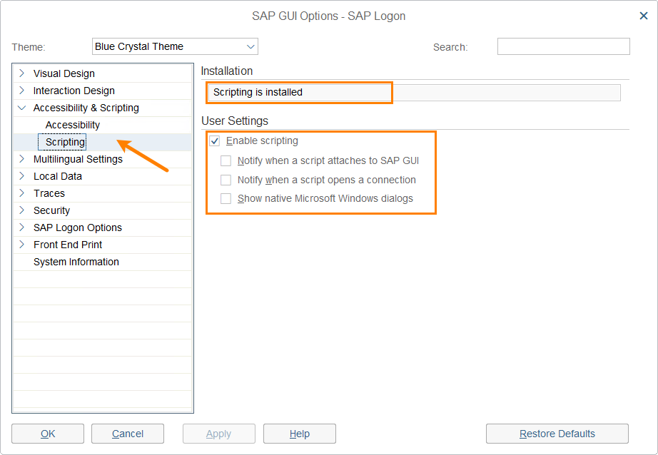 Enabling scripting in SAP GUI Enabling scripting in SAP GUI