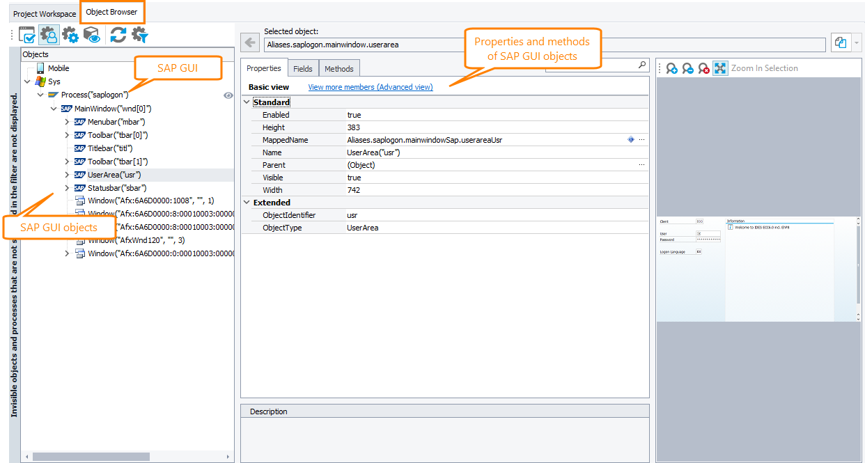Exploring SAP GUI in the Object Browser Exploring SAP GUI in the Object Browser