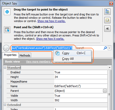 Android testing: Copying object name from the Object Spy Android testing: Copying object name from the Object Spy