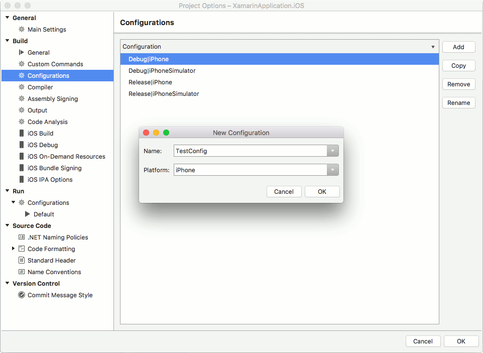 Creating a new build configuration for testing Creating a new build configuration for testing