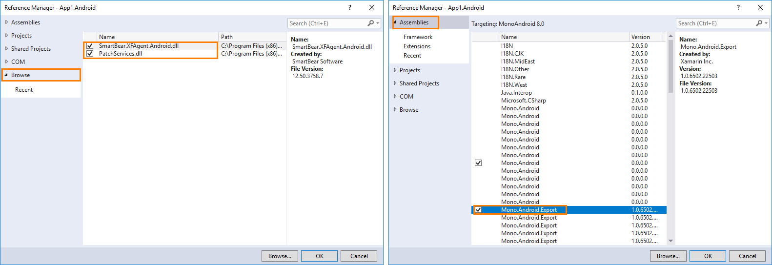 References to an Android Xamarin.Forms application References to the Xamarin.Forms Android Application