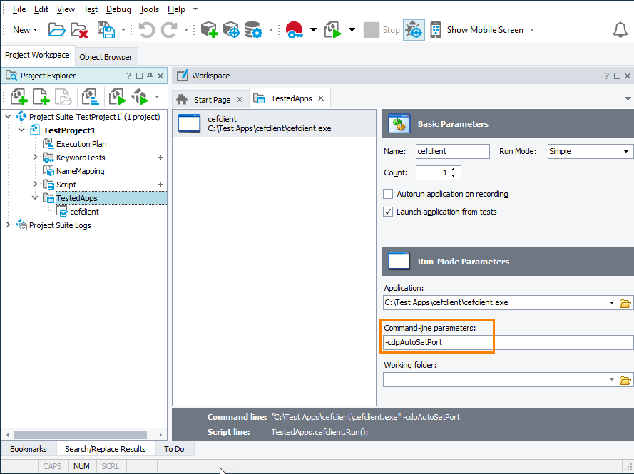 Testing CEF applications in TestComplete: Specify the -cdpAutoSetPort command-line parameter Testing CEF applications in TestComplete: Specify the -cdpAutoSetPort command-line parameter