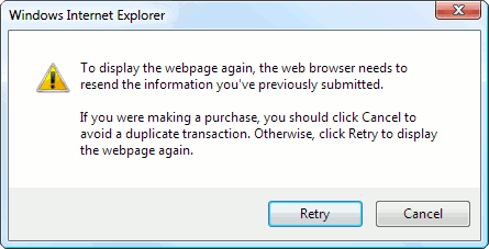 The Resend information message in Internet Explorer The Resend information message in Internet Explorer