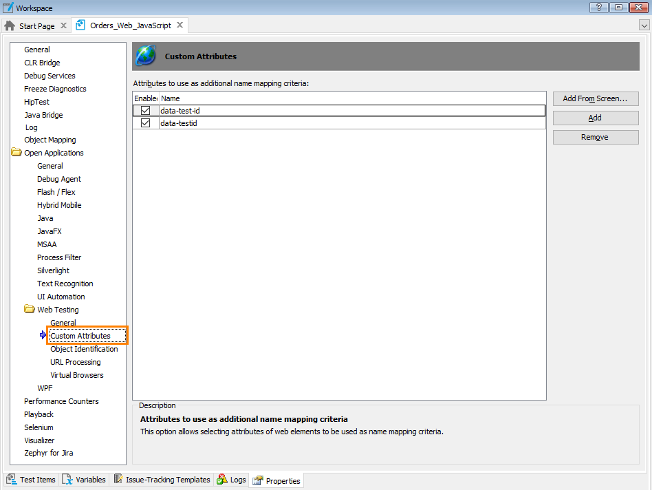 Custom Attributes: The Custom Attributes option Custom Attributes: The Custom Attributes option