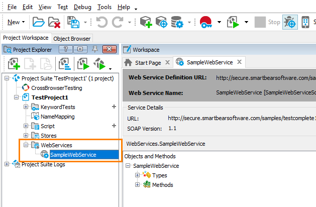 Add a WebService item to your TestComplete project Add a WebService item to your TestComplete project