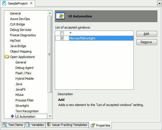 Project Properties: UI Automation Options Project Properties: UI Automation Options