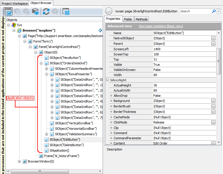 A view of a Silverlight Application in the Object Browser A view of a Silverlight Application in the Object Browser