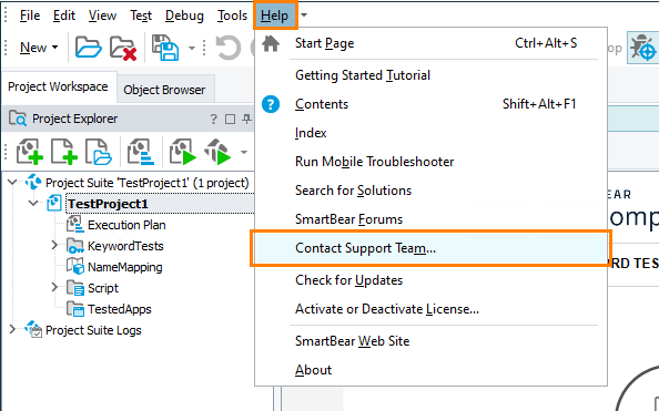 Call the Contact Support Team dialog Call the Contact Support Team dialog
