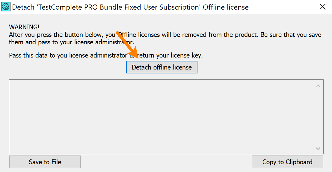 The Detach Offline License dialog
