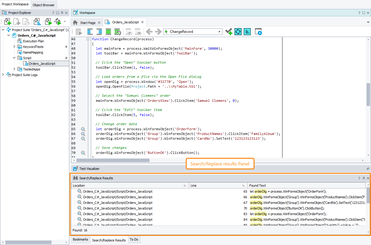 Search/Replace Results Panel Search/Replace Results panel