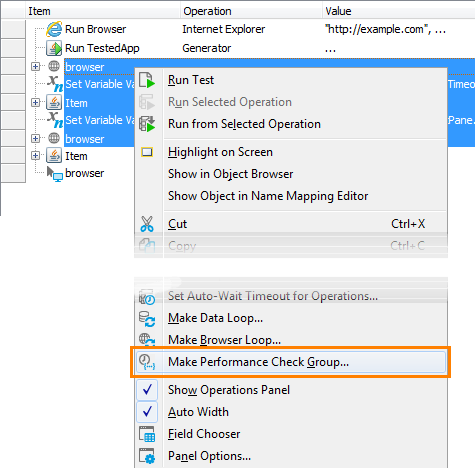 Select Make Performance Check Group