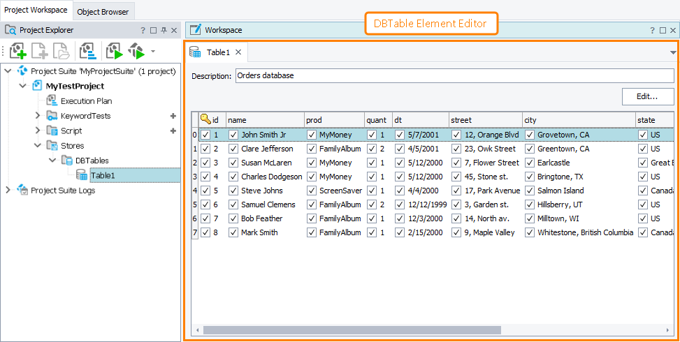DBTable Element Editor DBTable Element editor