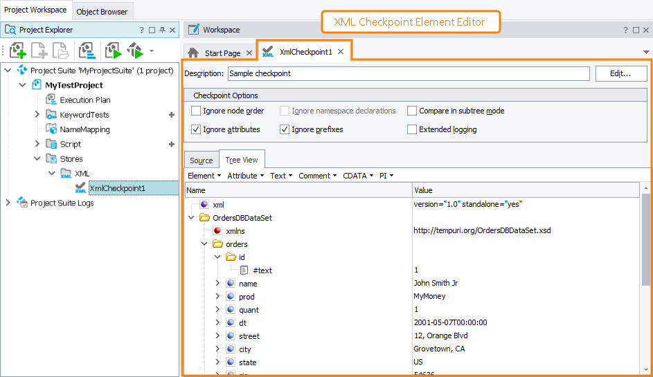 XMLCheckpoint Element Editor XMLCheckpoint Element editor