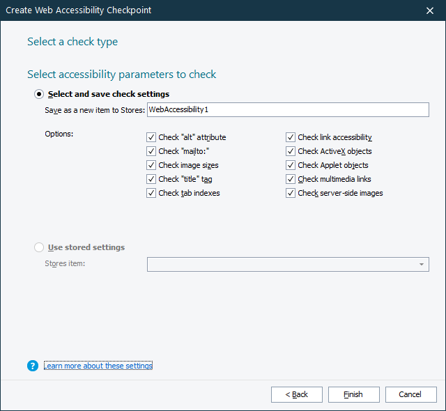 Web Accessibility Checkpoint: Specifying Checkpoint Parameters Web Accessibility Checkpoint: Specifying checkpoint parameters
