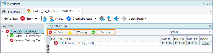 Viewing only failed projects Viewing only failed projects