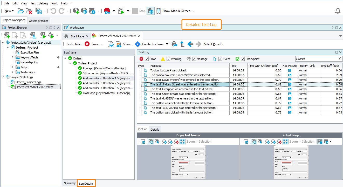 Test results in TestComplete - Detailed test log Test results in TestComplete - Detailed test log