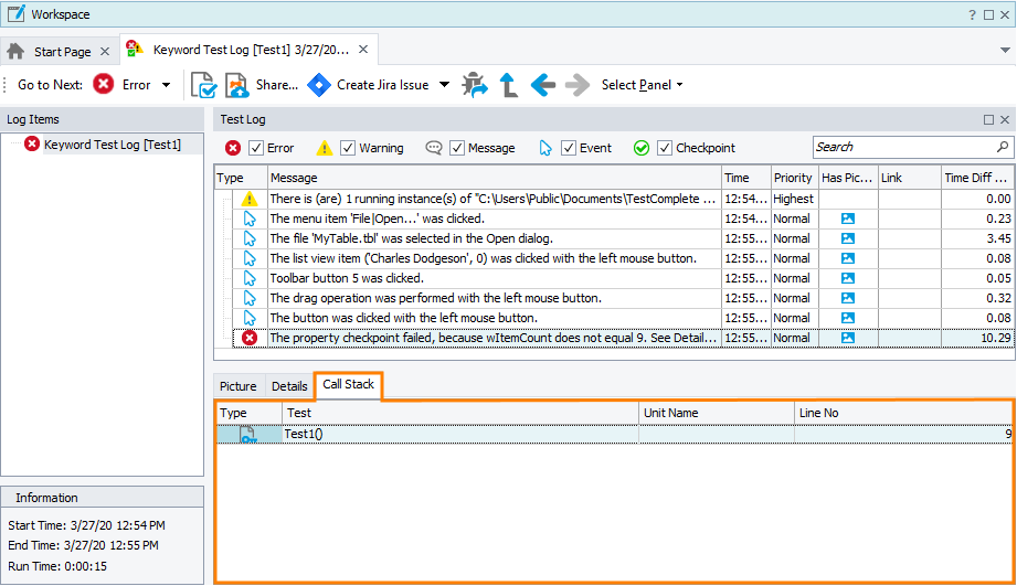 The Call Stack panel The Call Stack panel