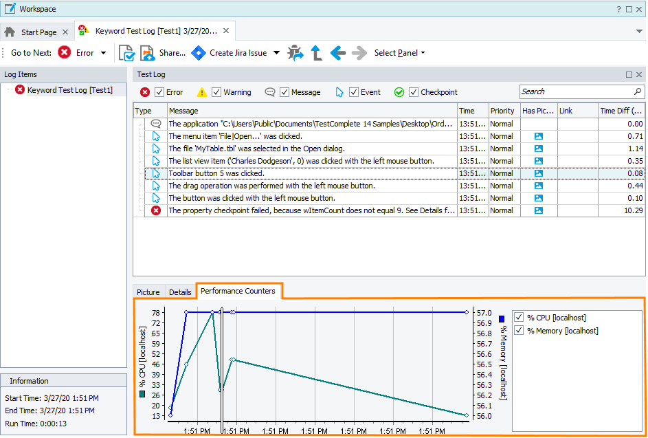 The Performance Counters panel The Performance Counters panel