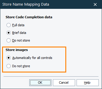 The Store Images section of the Store Name Mapping Data dialog The Store Code Completion images of the Store Name Mapping Data dialog
