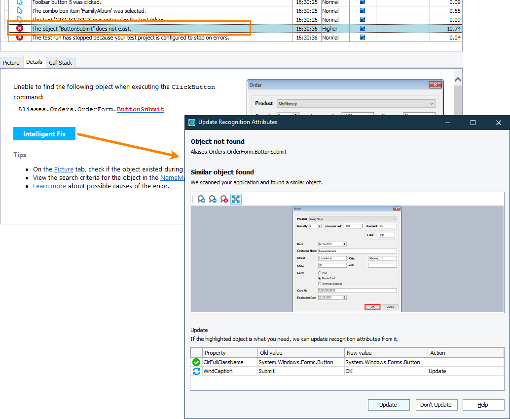 Call the Update Recognition Attributes dialog Call the Update Recognition Attributes dialog