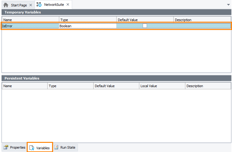 Creating a network variable Creating a network variable