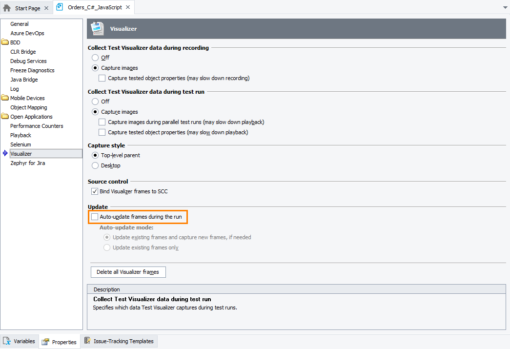 Configuring Visualizer not to update frames Configuring Visualizer not to update frames