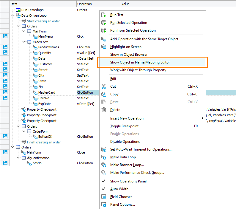 The Show Object in Name Mapping Editor Command The Show Object in Name Mapping Editor Command