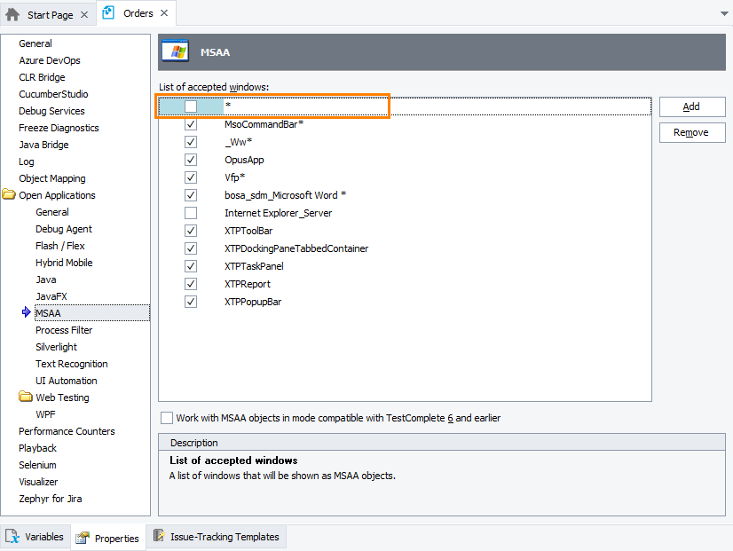 Configuring the list of applications TestComplete will recognize by using Microsoft Active Accessibility Enhancing TestComplete performance: Configuring the list of applications TestComplete will recognize by using Microsoft Active Accessibility