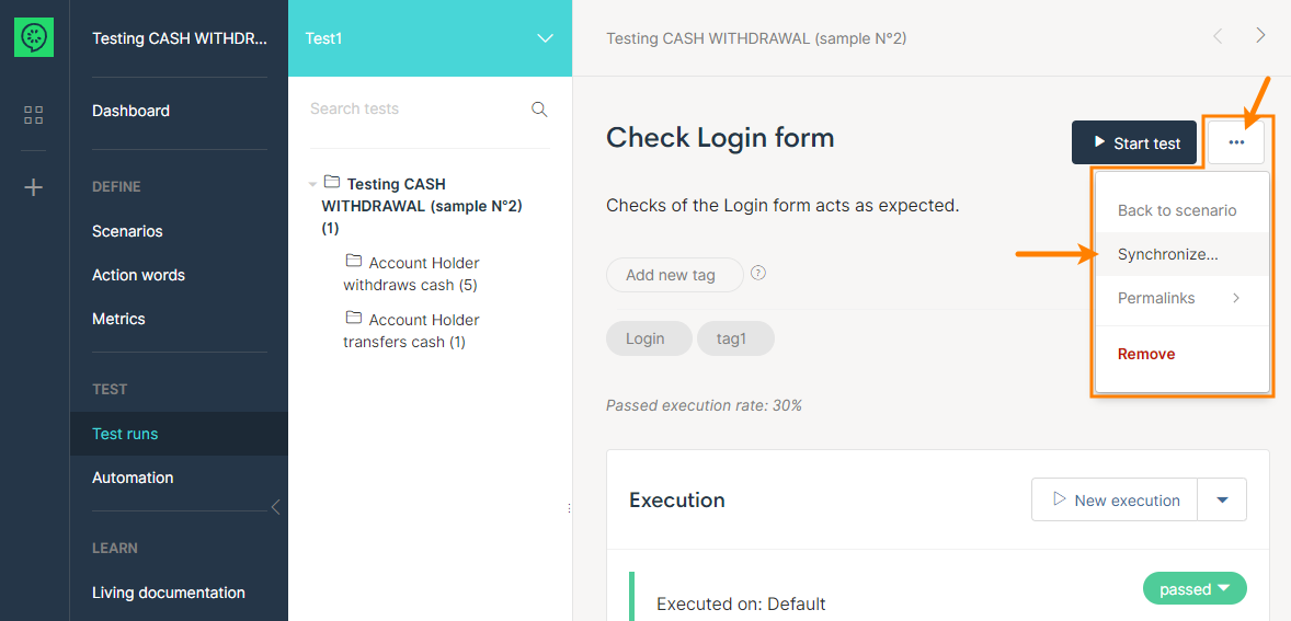 The Synchronize command in CucumberStudio The Synchronize command in CucumberStudio