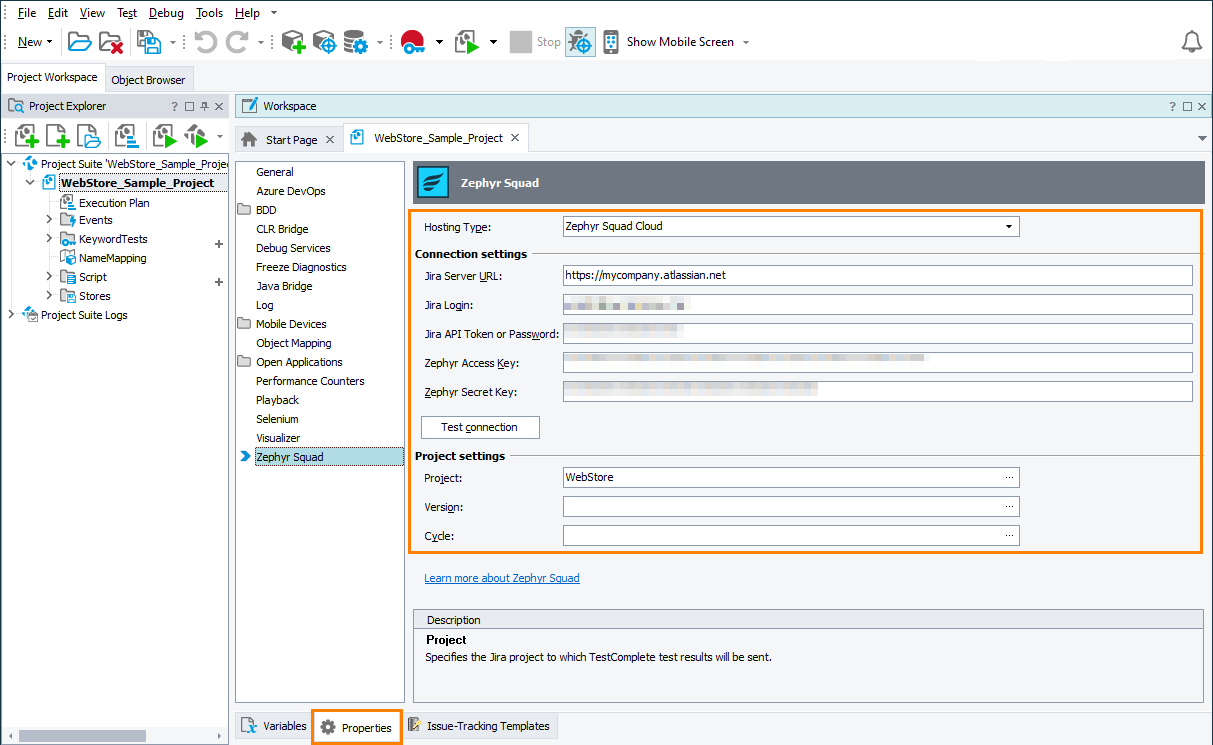 Connecting a TestComplete project to Zephyr Squad Connecting TestComplete project to Zephyr Squad