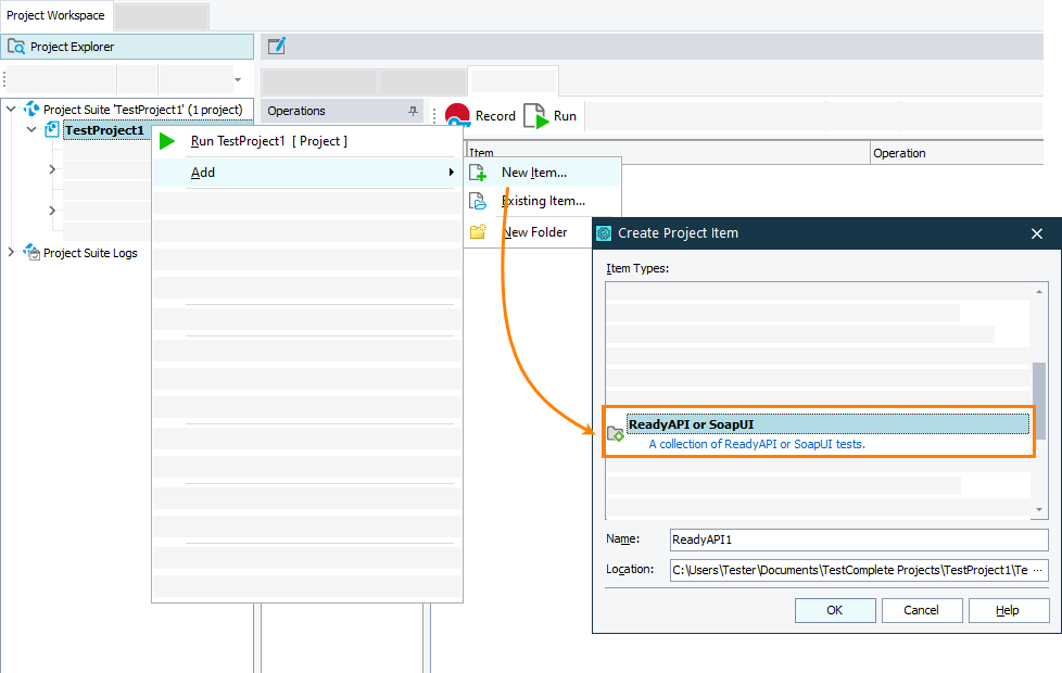 The ReadyAPI or SoapUI collection The ReadyAPI or SoapUI collection with test items