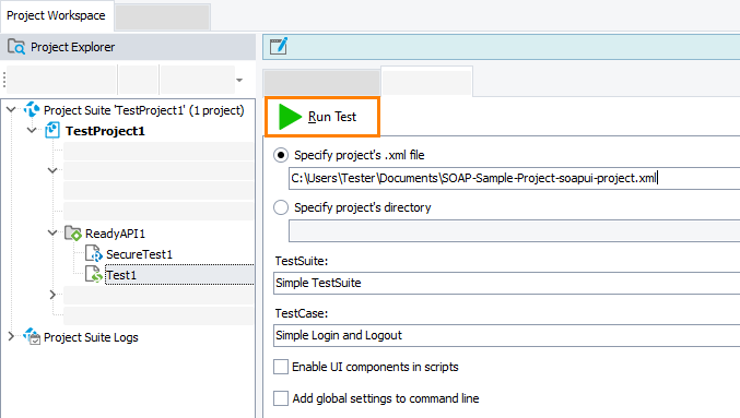 Running SoapUI tests from the editor Running SoapUI tests from the editor