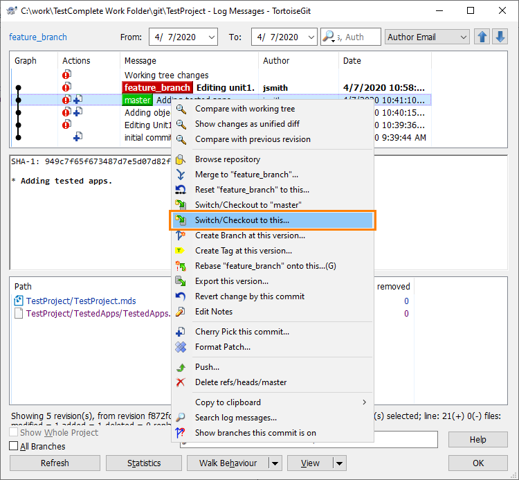 Rolling back via TortoiseGit Revision Log dialog Rolling back via TortoiseGit Revision Log dialog