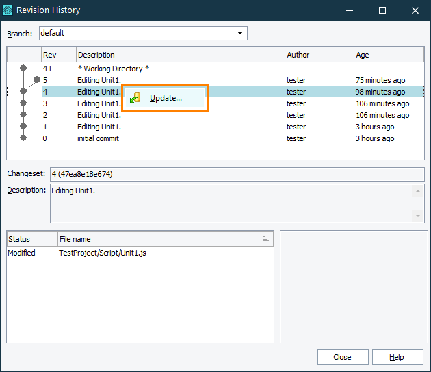 Reverting to a Specific Revision via TestComplete Revision History Dialog Reverting to a Specific Revision via TestComplete Revision History Dialog