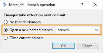 Creating Branches in the TortoiseHg Branch Operation Dialog Creating Branches in TortoiseHg Branch Operation Dialog