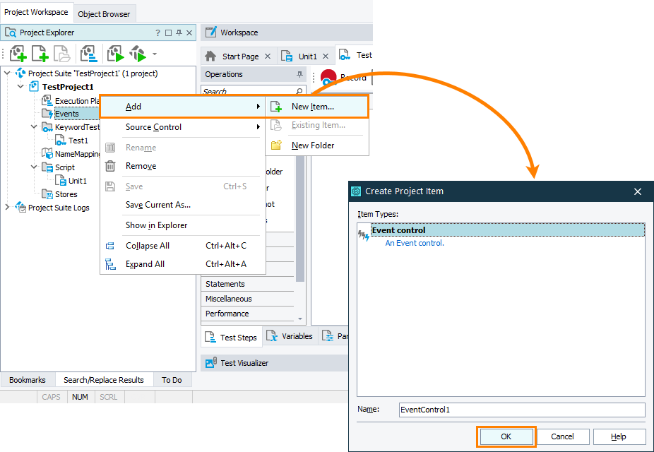 Adding the Event control Adding the Event control