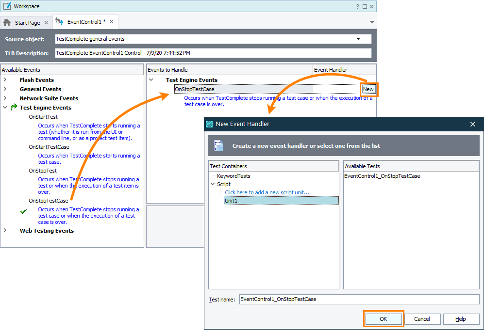 Adding the Event control Adding the Event control