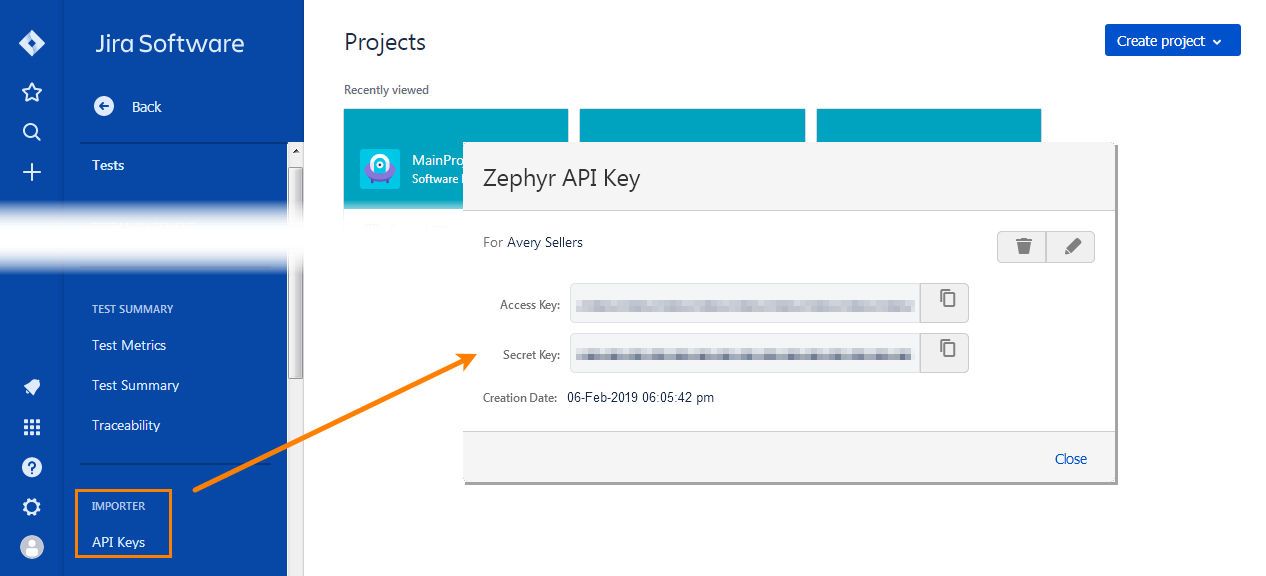 TestComplete Copy the Zephyr access keys from Jira to TestComplete