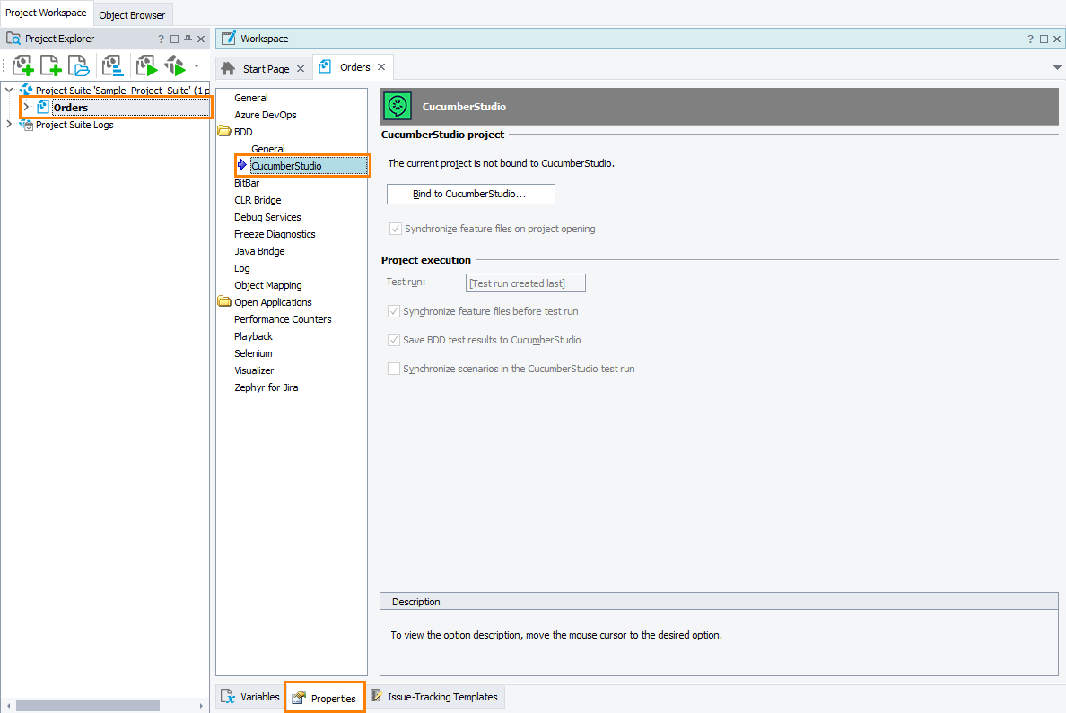 TestComplete Project Properties - CucumberStudio TestComplete Project Properties - CucumberStudio
