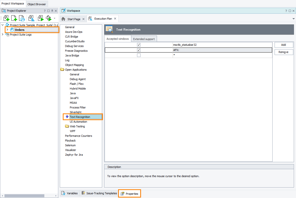 TestComplete Project Properties - Text Recognition TestComplete Project Properties - Text Recognition