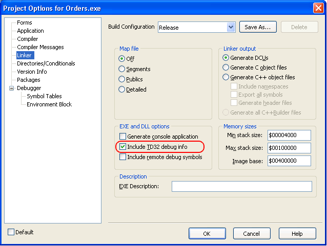 Project Options: Linker Settings Project Options: Linker