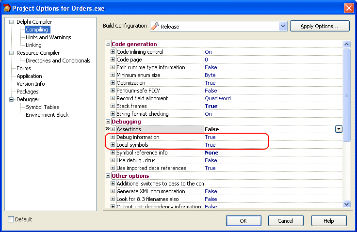 Project Options: Compiler Settings Project Options: Compiling