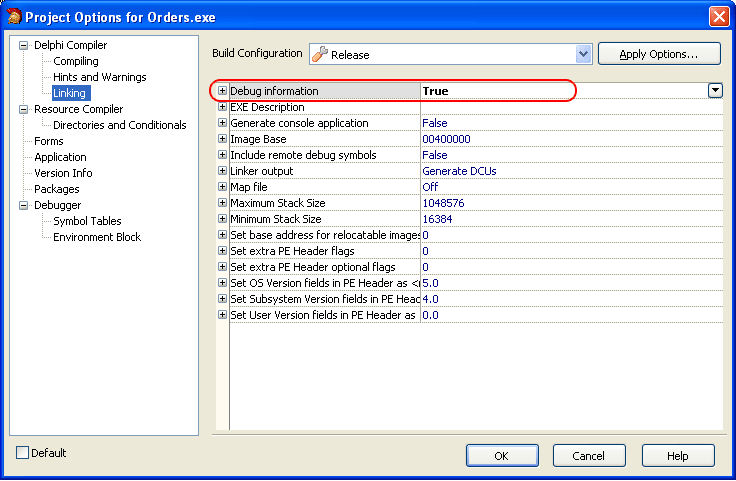 Project Options: Linker Settings Project Options: Linking