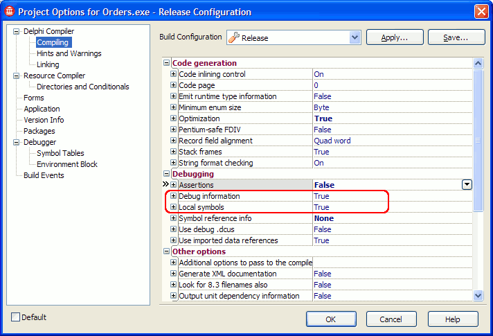 Project Options: Compiler Settings Project Options: Compiling