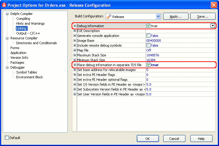 Project Options: Linker Settings Project Options: Linking