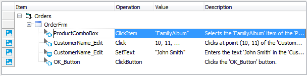 A sample keyword test recorded against a Visual Basic application A sample keyword test recorded against a Visual Basic application